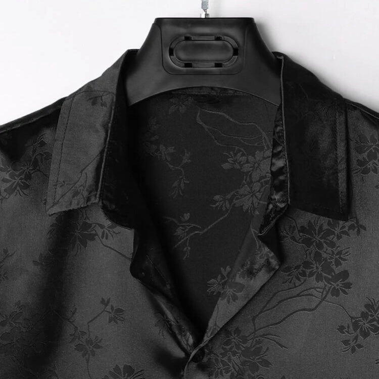Camisa Floral Jacquard de Satén